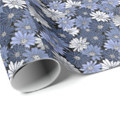 Blau-weißes Gänseblümchenmuster Geschenkpapier (Rolleneckpunkt)