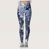 Blau-weißes Gänseblümchenmuster Leggings (Vorderseite)