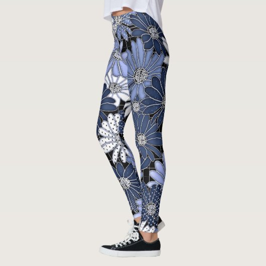 Blau-weißes Gänseblümchenmuster Leggings (Links)