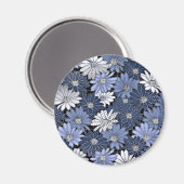 Blau-weißes Gänseblümchenmuster Magnet (Vorderseite/Rückseite)