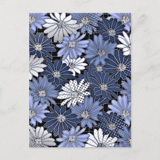 Blau-weißes Gänseblümchenmuster Postkarte (Vorderseite)