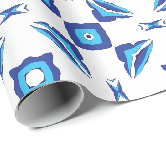 Blau-weißes geometrisches Muster Geschenkpapier (Rolleneckpunkt)