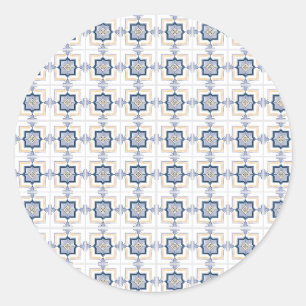 Blau-weißes geometrisches Muster Runder Aufkleber