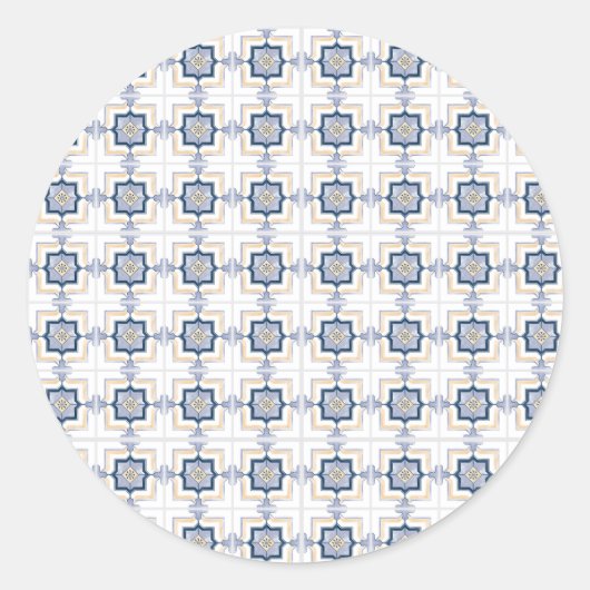 Blau-weißes geometrisches Muster  Runder Aufkleber (Vorderseite)