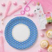 Blau-weißes gepolstertes geometrisches Muster Pappteller (Party)