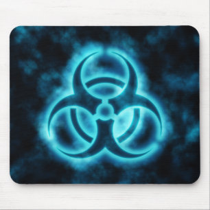 Blau-Weißes Glühen-Biogefährdung-Symbol Mousepad