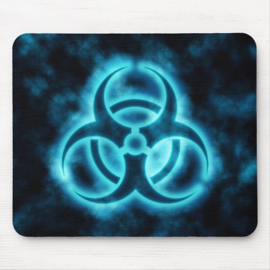 Blau-Weißes Glühen-Biogefährdung-Symbol Mousepad (Vorne)