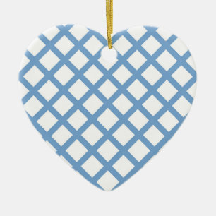 Blau-weißes Harlekin-Diamantstreifen-Ornament Keramik Ornament