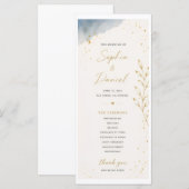 Blau-weißes Hochzeitsprogramm mit Blättern Programm (Vorne/Hinten)
