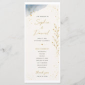 Blau-weißes Hochzeitsprogramm mit Blättern Programm (Vorderseite)