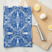 Blau + Weißes Kaninchen Whimsisches Fliesenmuster Geschirrtuch (Viertel Falte)