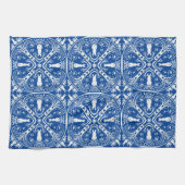 Blau + Weißes Kaninchen Whimsisches Fliesenmuster Geschirrtuch (Horizontal)