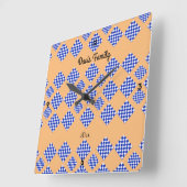 Blau-Weißes, kariertes, helles Beige Quadratische Wanduhr (Winkel)