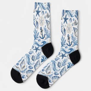 Blau-weißes, maritimes Küstenmuster Socken