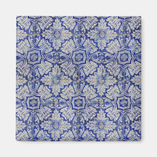 Blau-weißes mediterranes Vintage-Blumenmuster Magnet
