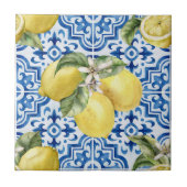 Blau-weißes mediterranes Zitronenmuster Fliese (Vorderseite)
