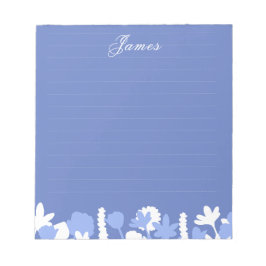 Blau-weißes minimalistisches Blumen-Notizbuch Notizblock