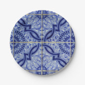 Blau + Weißes Mittelmeer Azulejo Fliesenmuster Pappteller (Vorderseite)
