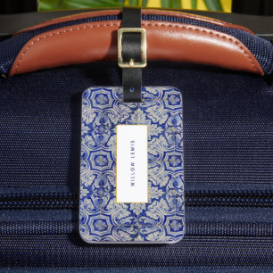 Blau-Weißes Mittelmeer-Rosenmuster im Vintage-Stil Gepäckanhänger