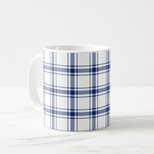 Blau-weißes nautisches Karo Kaffeetasse (Vorderseite Links)