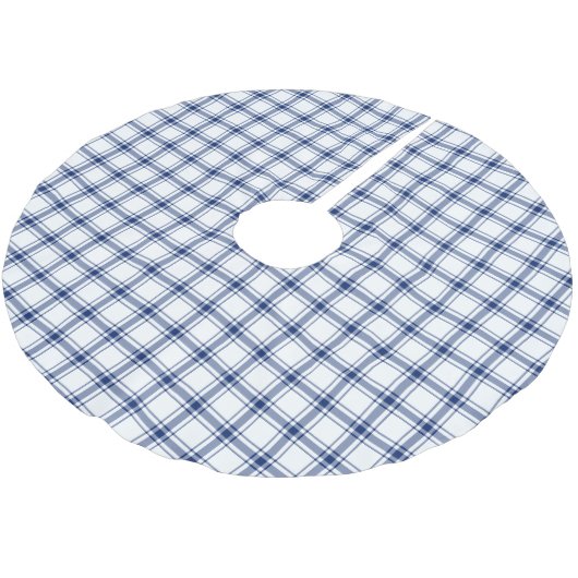 Blau-weißes nautisches Karo Polyester Weihnachtsbaumdecke (Schrägansicht)