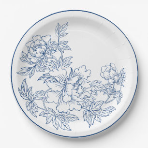 Blau-Weißes Porzellan-Blumendekor Pappteller