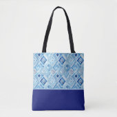 Blau-weißes rautenförmiges Patchwork-Farbenblock Tasche (Vorderseite)
