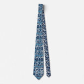 Blau-weißes Retro-Ikat-Muster 2 Monogramm-Initiale Krawatte (Vorderseite)