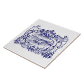 Blau-weißes Scroll-Kartusche mit Schwan Fliese (Seite)