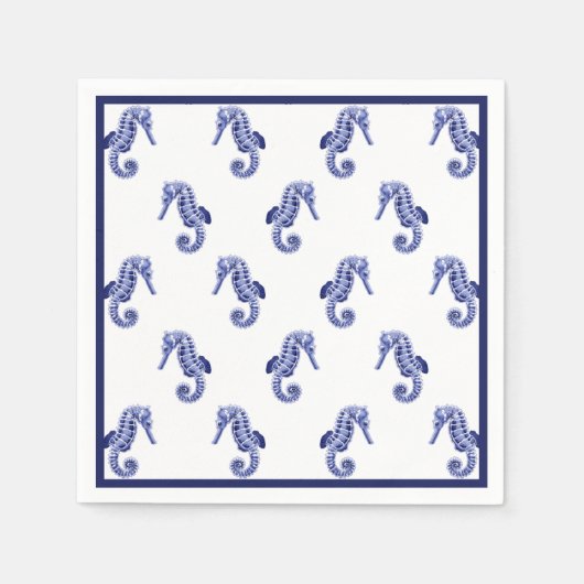 Blau-weißes Seepferd Serviette (Vorderseite)