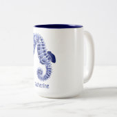 Blau-weißes Seepferd Zwei-Tone-Kaffee-Tasse Zweifarbige Tasse (VorderseiteRechts)