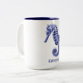 Blau-weißes Seepferd Zwei-Tone-Kaffee-Tasse Zweifarbige Tasse (Vorderseite Links)