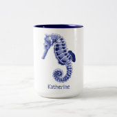 Blau-weißes Seepferd Zwei-Tone-Kaffee-Tasse Zweifarbige Tasse (Mittel)