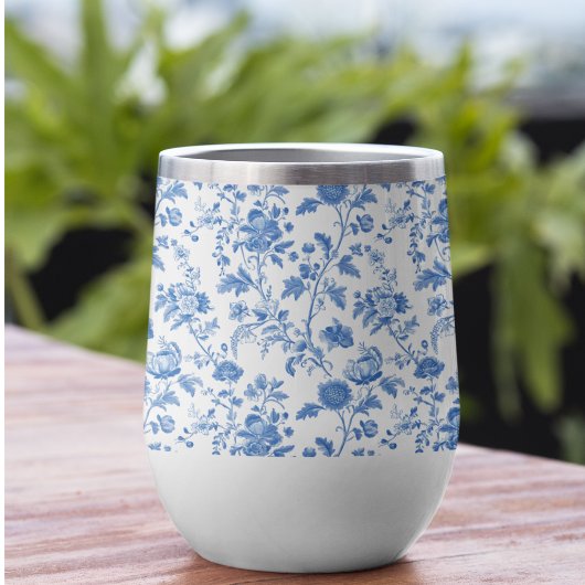Blau-weißes Vintage-Blumen-Toile-Muster