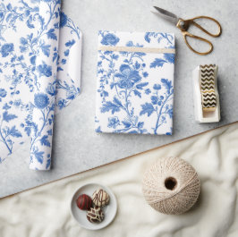 Blau-weißes Vintage-Blumen-Toile-Muster Geschenkpapier