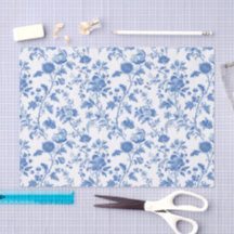 Blau-weißes Vintage-Blumen-Toile-Muster