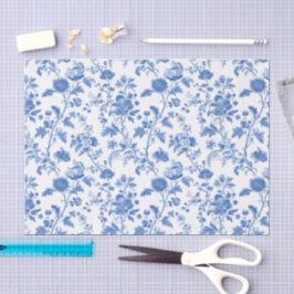 Blau-weißes Vintage-Blumen-Toile-Muster Seidenpapier