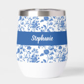 Blau-weißes vintage-blumenmonogramm name (Rückseite)