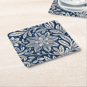 Blau-weißes vintage Blumenmuster Rechteckiger Pappuntersetzer