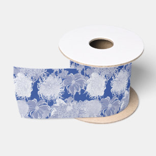 Blau-weißes Vintage-Chinoiserie-Blumenmuster Satinband