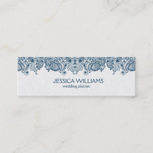 Blau-weißes Vintage-Paisley-Spitze-Hochzeitsplaner Mini Visitenkarte