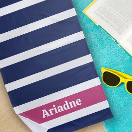 Blau-Weißrosa Streifen Monogramm Strandtuch