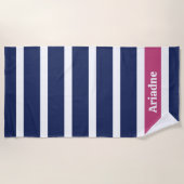 Blau-Weißrosa Streifen Monogramm Strandtuch (Vorderseite)