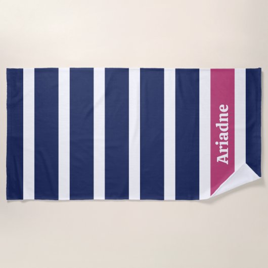 Blau-Weißrosa Streifen Monogramm Strandtuch (Vorderseite)