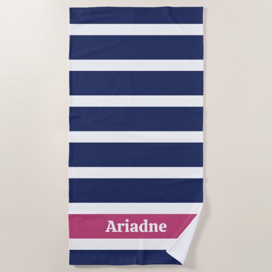Blau-Weißrosa Streifen Monogramm Strandtuch (Vorderseite)