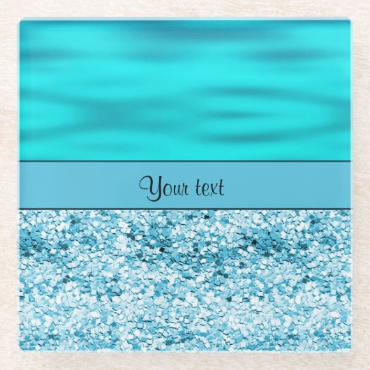 Blau-Wellen u. Glitzer Glasuntersetzer (Vorderseite)
