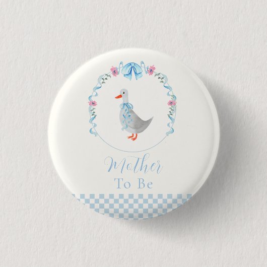 Blau werdende Mutter Gingham Alberner Gans Baby-Pa Button (Vorderseite)