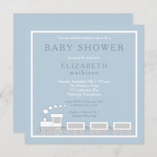 Blau   White Choo Choo Train Boy Baby Dusche Einladung