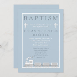 Blau | White Choo Choo Train Boy Taufen Einladung