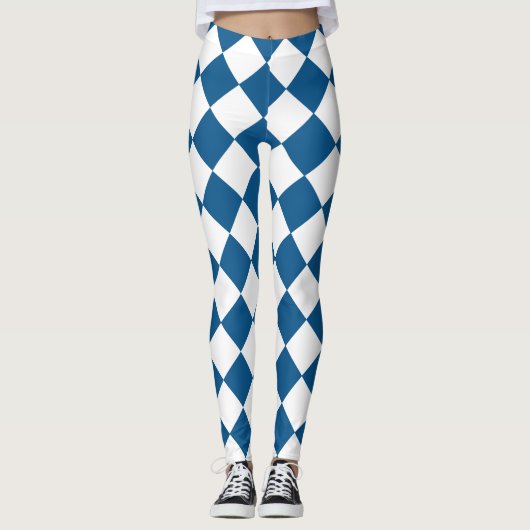 Blau | White Classic Diamond Harlequins Pattern Leggings (Vorderseite)